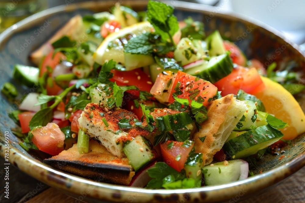 Fattoush salad with lemon sumac dressing and toasted pita bread Fattoush salad with lemon sumac dressing and toasted pita bread