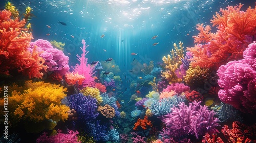 In the depths  coral reefs create a mesmerizing tapestry of shapes and colors  a testament to t