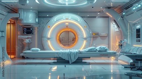 Beyond the bounds of today, a medical facility of the future gleams with advanced robotic equ