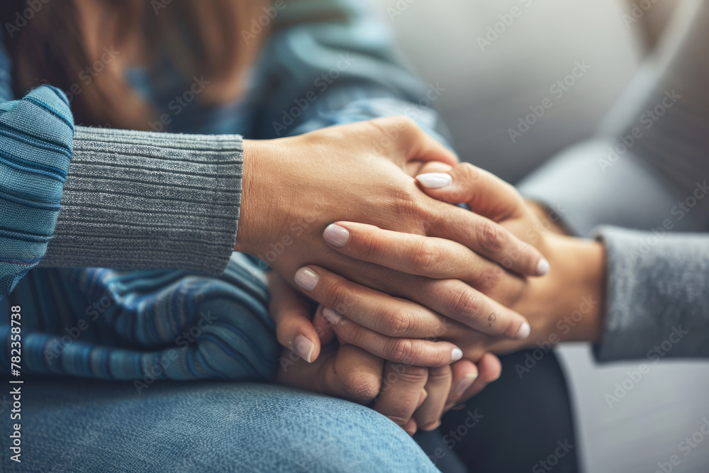 Close-up of two people holding hands for comfort