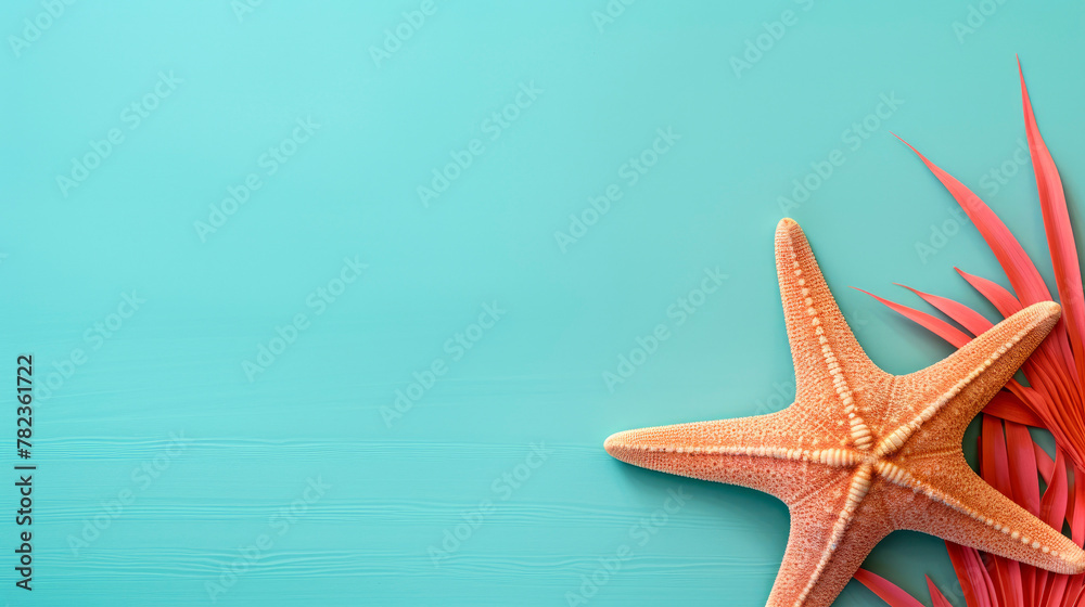 colorful beach theme, starfish and grains of sand background in teal and pink, minimalist background with varying wood grains on vibrant and lively. Summer and beach banner, copy space colorful beach theme, starfish and grains of sand background in teal and pink, minimalist background with varying wood grains on vibrant and lively. Summer and beach banner, copy space