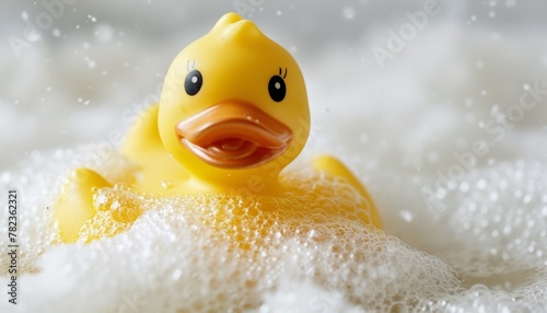 Rubber duck bathing in foam