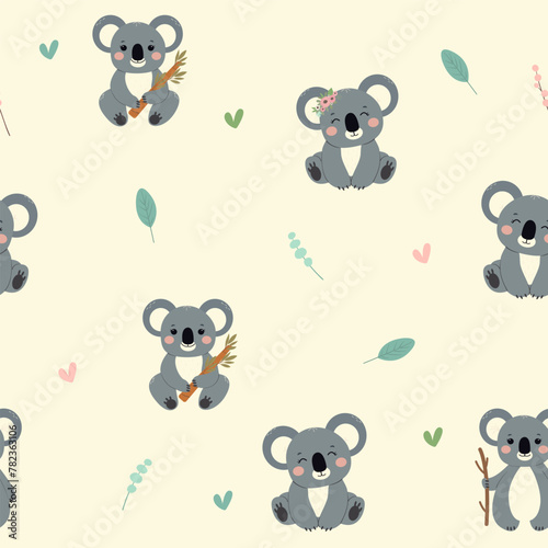 Photography Cute koalas on a seamless background