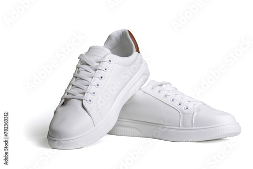 White men's sneakers on a white background