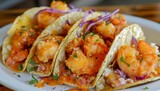Soft taco shell with spiced shrimp filling