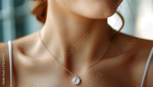 Shiny diamond pendant enhances beauty on young woman © The Big L