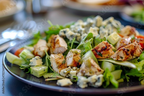 Simple and tasty Waldorf chicken salad with blue cheese dressing