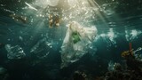 Plastic Bag Drifting Underwater