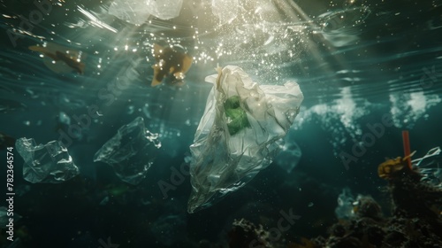 Plastic Bag Drifting Underwater