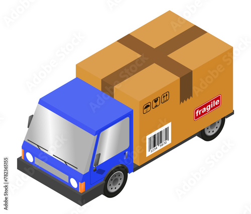 Delivery truck with cardboard box