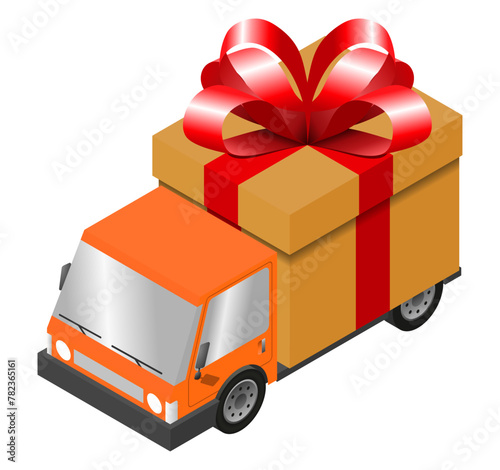 Delivery truck with cardboard box