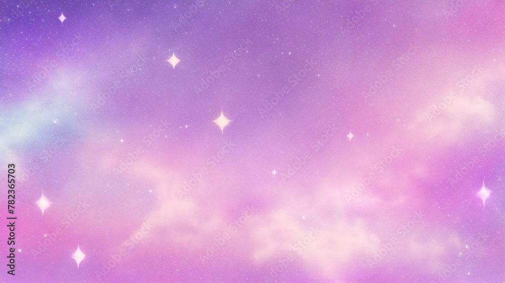 Fototapeta premium Kawaii Fantasy Pastel Colorful Sky with Clouds and Stars Background in Paper Cut and Paste Style 