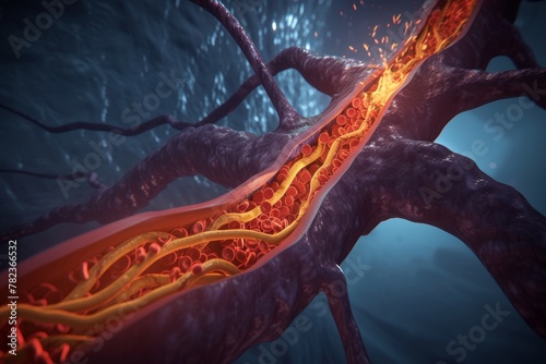 Detailed Illustration of a Blood Vessel Blockage, Highlighting the Concept of Cardiovascular Health Issues.