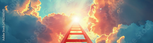 A ladder extending towards a glowing goal in the sky, each rung representing steps of progress and achievement photo