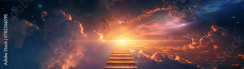 A ladder extending towards a glowing goal in the sky, each rung representing steps of progress and achievement photo