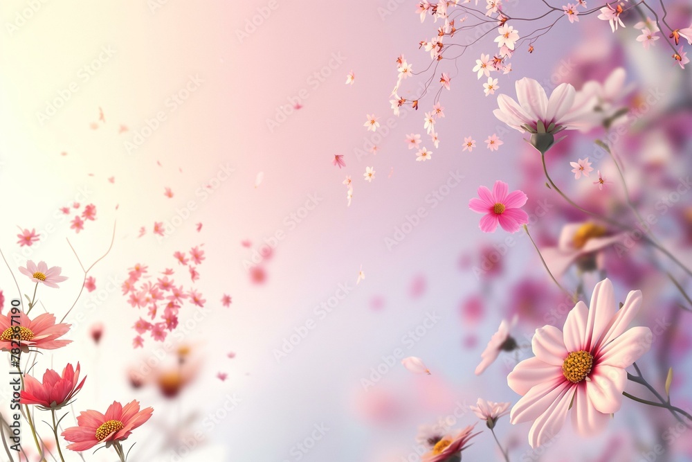 Springtime Bliss with Flowers Cascading from Trees on a Soft Pastel Background