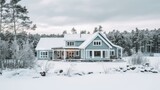 Scandinavian Villa Exterior in Snowy Landscape Generative AI