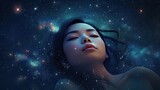 Sleeping Girl Floating in Ethereal Cosmic Dreamscape Generative AI