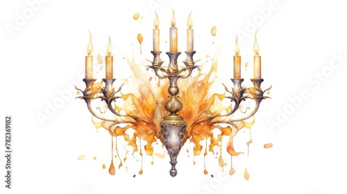 Whimsical Three-Armed Candelabra Watercolor Illustration Generative AI photo