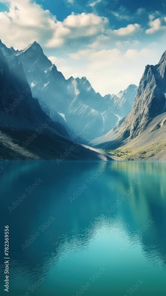 Serene Turquoise Lake Nestled Among Majestic Mountains Generative AI