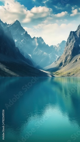 Serene Turquoise Lake Nestled Among Majestic Mountains Generative AI