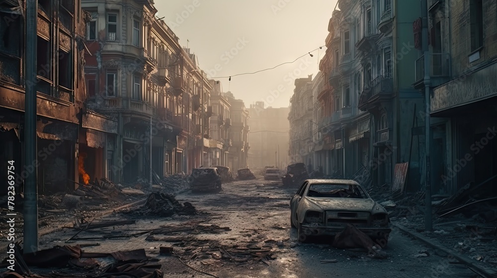 Desolate Apocalyptic City Street Generative AI