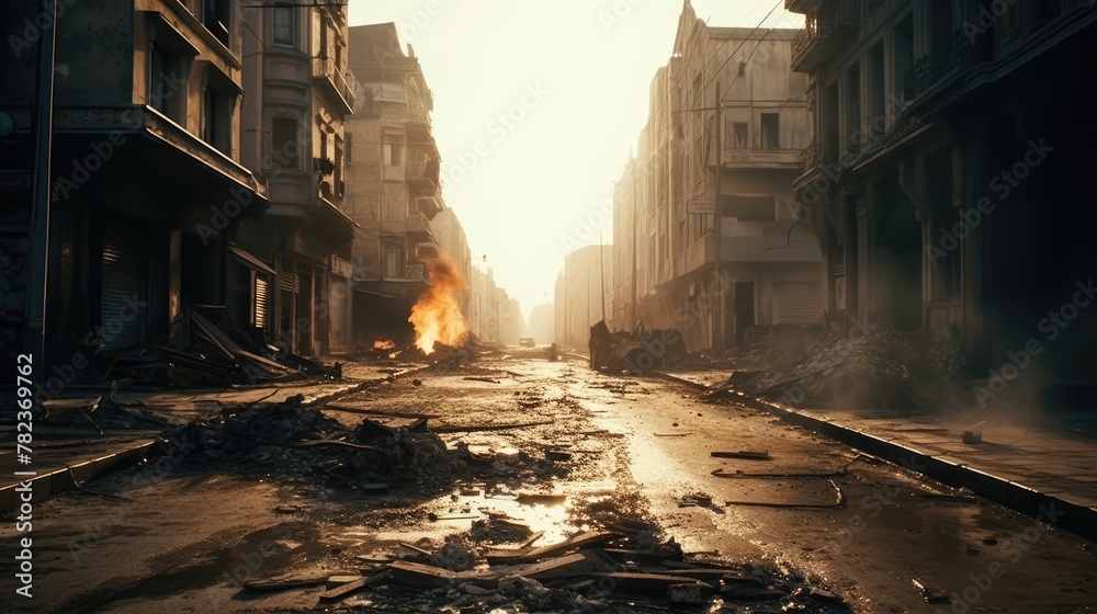 Abandoned City Street After Apocalyptic Disaster Generative AI Abandoned City Street After Apocalyptic Disaster Generative AI