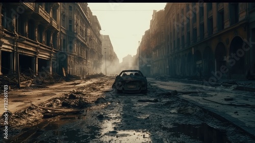 Desolate Cityscape - Haunting Apocalyptic Scene Generative AI photo