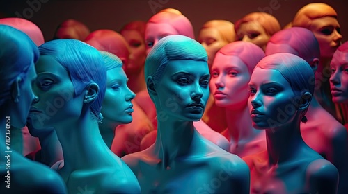 Vibrant Mannequin Crowd with Soft Lighting Generative AI