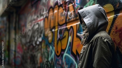Mysterious Silhouette Against Graffiti Wall Generative AI