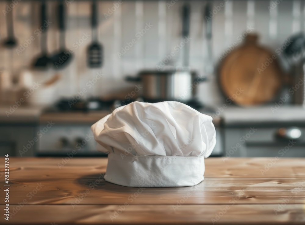 Place chef s hat on the tabletop Place chef s hat on the tabletop