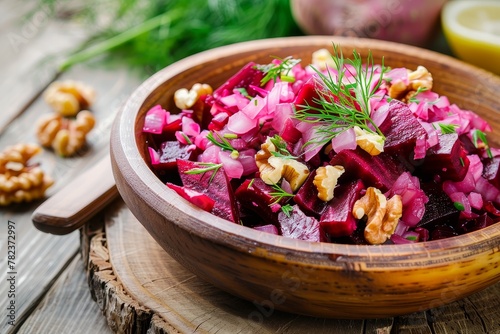 Tasty salad with beets fennel and walnuts