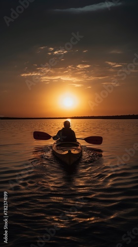 Serene Kayaking into the Sunset Generative AI