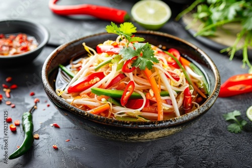 Thai papaya salad or Som Tum Thai cuisine photo