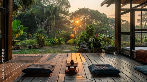 Background serene yoga retreat with open space