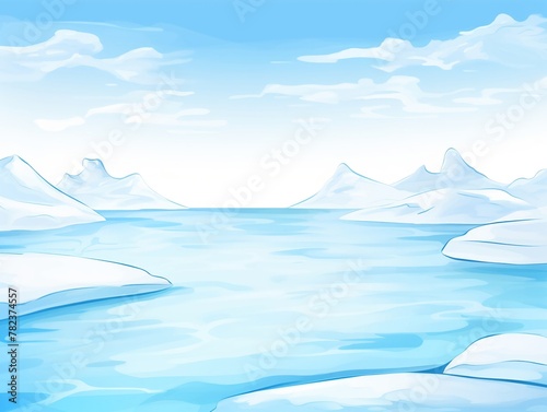 Arctic Ice Floes  Arctic ice floes  cold blues   whites  cartoon drawing  water color style.