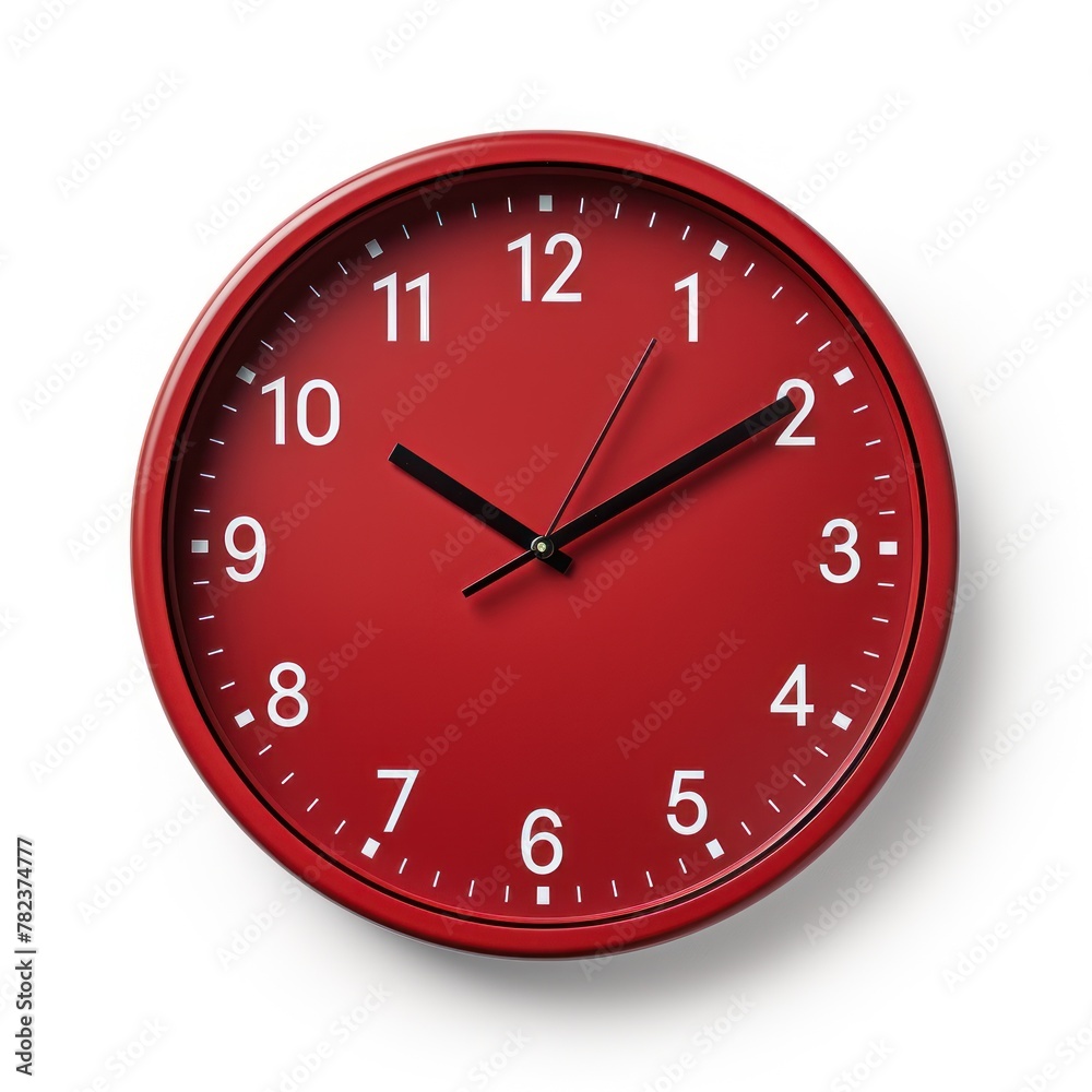 Vibrant Red Wall Clock on White Background Generative AI Vibrant Red Wall Clock on White Background Generative AI