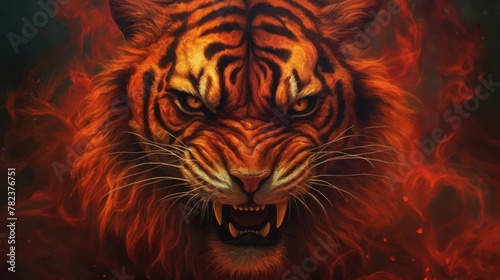 tiger with fire eyes digital art Generative AI