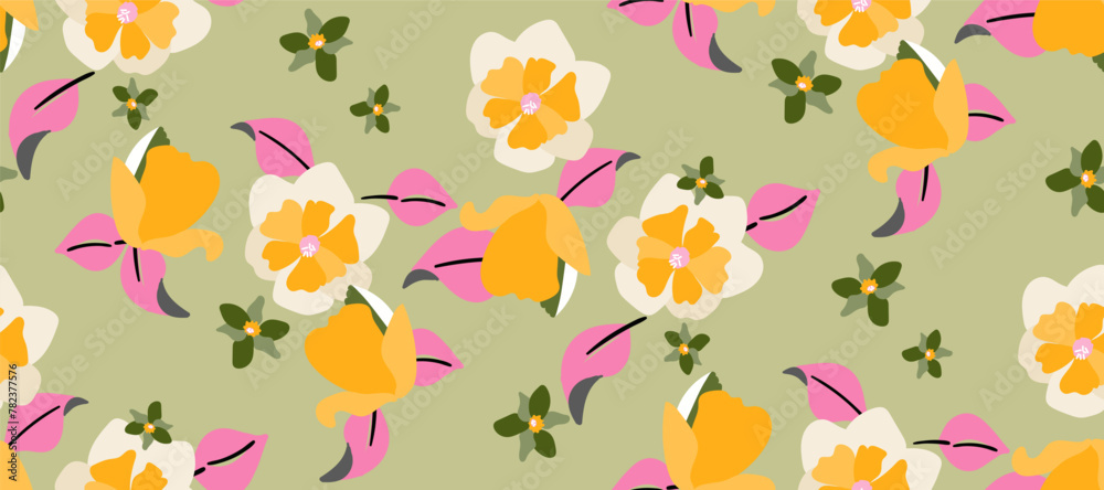 Simple minimalistic summer tropical floral seamless pattern Simple minimalistic summer tropical floral seamless pattern