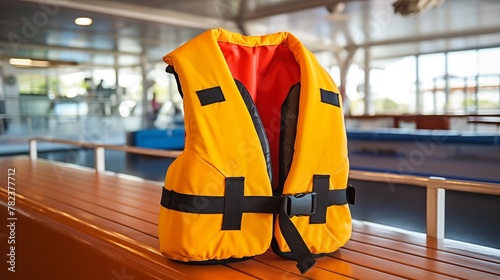Onboard maritime safety training includes a life jacket demonstration, ensuring crew members are prepared for emergencies and promoting safety protocols.
 photo