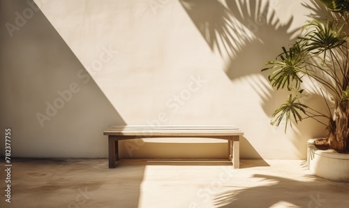 Tranquil Tropical Oasis - Cement Bench Closeup Generative AI
