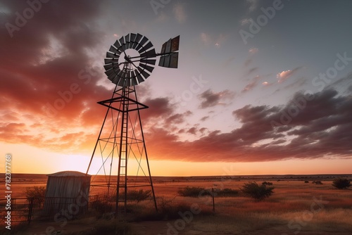 Breathtaking Windmill Silhouette at Sunrise in West Texas Generative AI