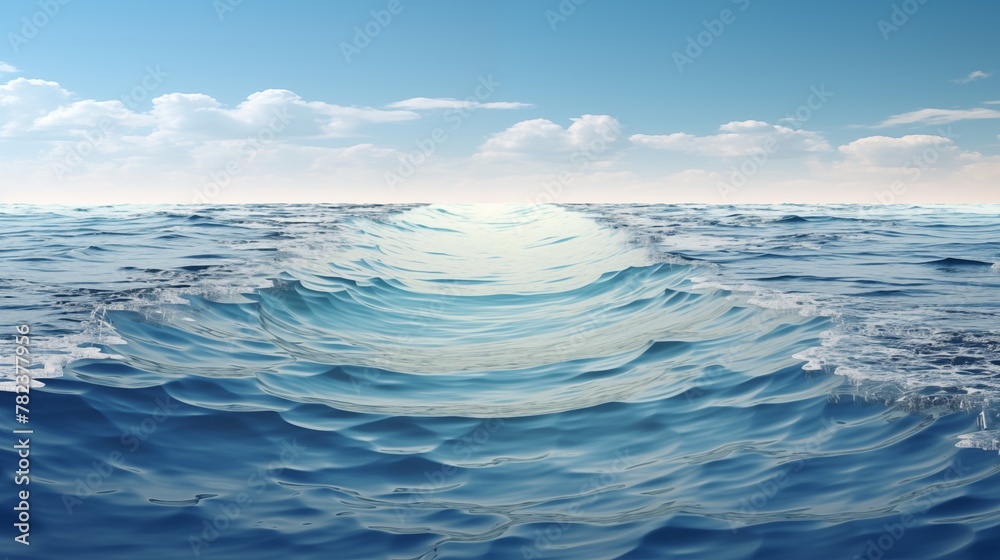 Fototapeta premium The ship's propulsion creates a wide wake on the sea's surface as it moves with its driving force, forming a broad line.