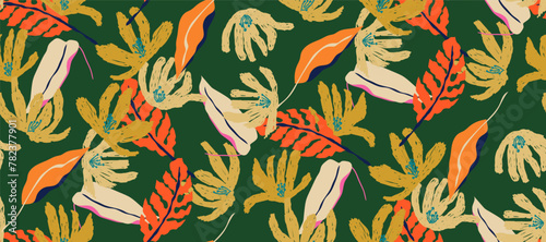 Simple minimalistic summer tropical floral seamless pattern