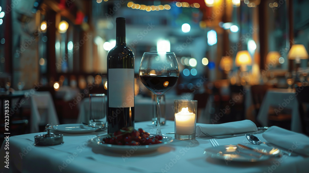 Setting the table in a restaurant with wine. A romantic setting.