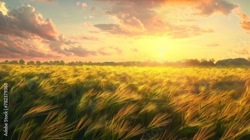 Golden Wheat Field at Sunset photo