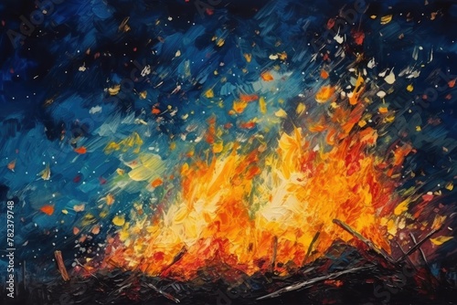 Captivating Abstract Bonfire Painting Against Starry Night Sky Generative AI