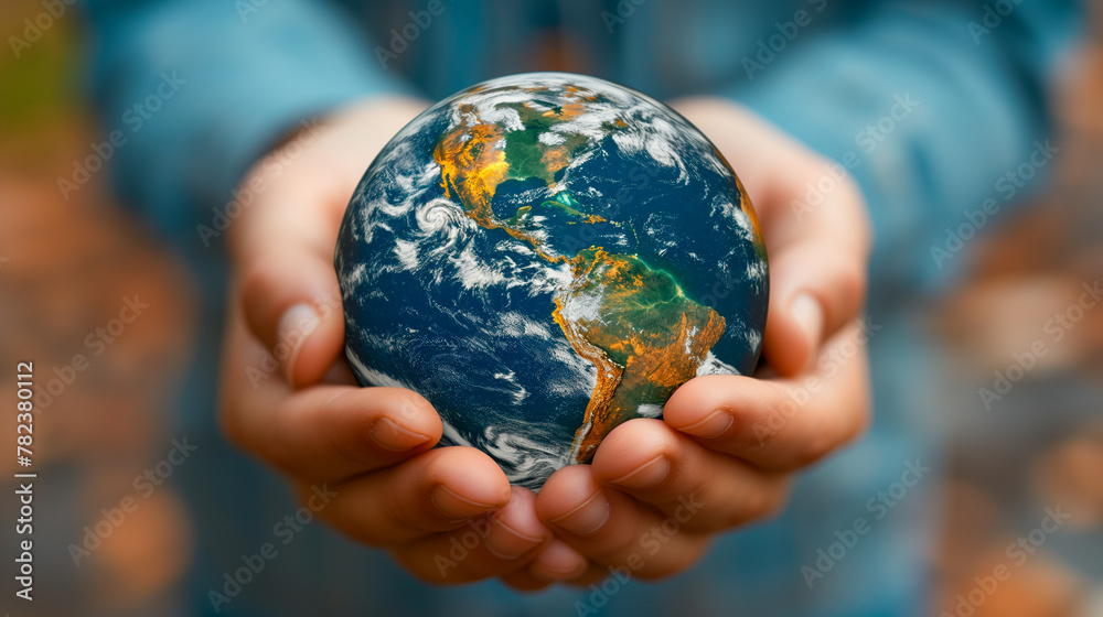 Hands gently cradle a realistic globe, symbolizing care and responsibility for the Earth Hands gently cradle a realistic globe, symbolizing care and responsibility for the Earth