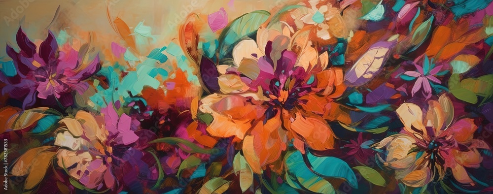 Vibrant Floral Acrylic Painting on Canvas Generative AI Vibrant Floral Acrylic Painting on Canvas Generative AI