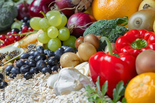 Healthy food image featuring fruits vegetables and seeds